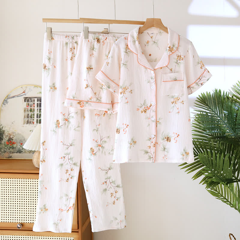 Earthy Botanical 3-Piece Cotton Gauze Lounge Set - Pink - XL - image 0