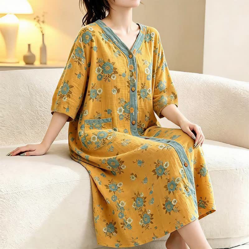 Plus Size Floral Cotton Gauze Cardigan Nightgown - image 3