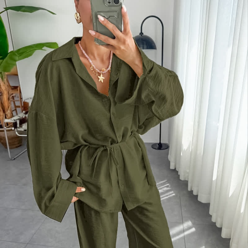 Solid Color Textured Crinkle Loungewear Set - image 8