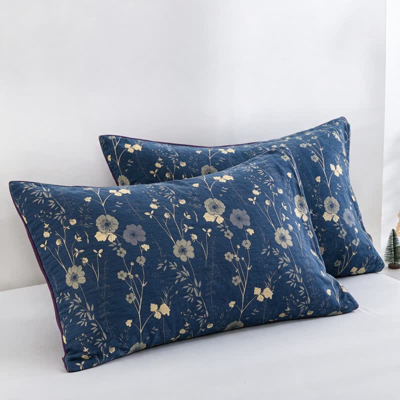 Reversible Blue Floral Cottage Quilt - Blue - 20" x 37" - 2PC Pillowcases - image 11