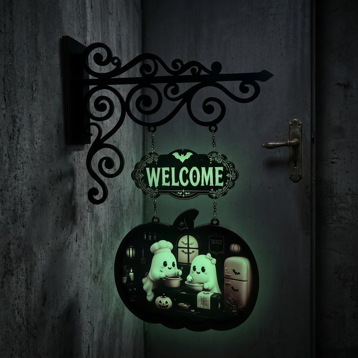 Spooky & Cute Pumpkin Hanging Wooden Door Sign - image 8