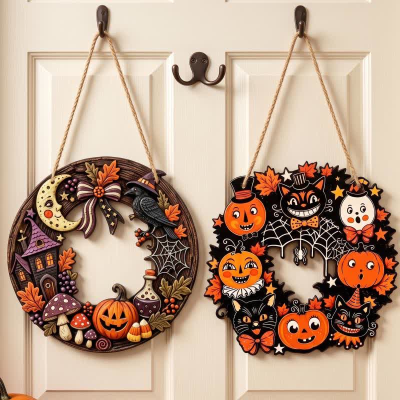 Halloween Wooden Wreath Sign with Jute Rope - Set 2 Patterns - 4PCS - 7.87" - image 6