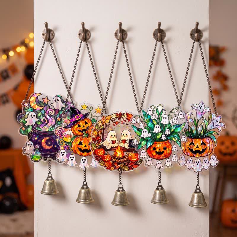 Halloween Acrylic Suncatcher Hanging Ornament with Bell - Set 5 Patterns - 5PCS - image 8