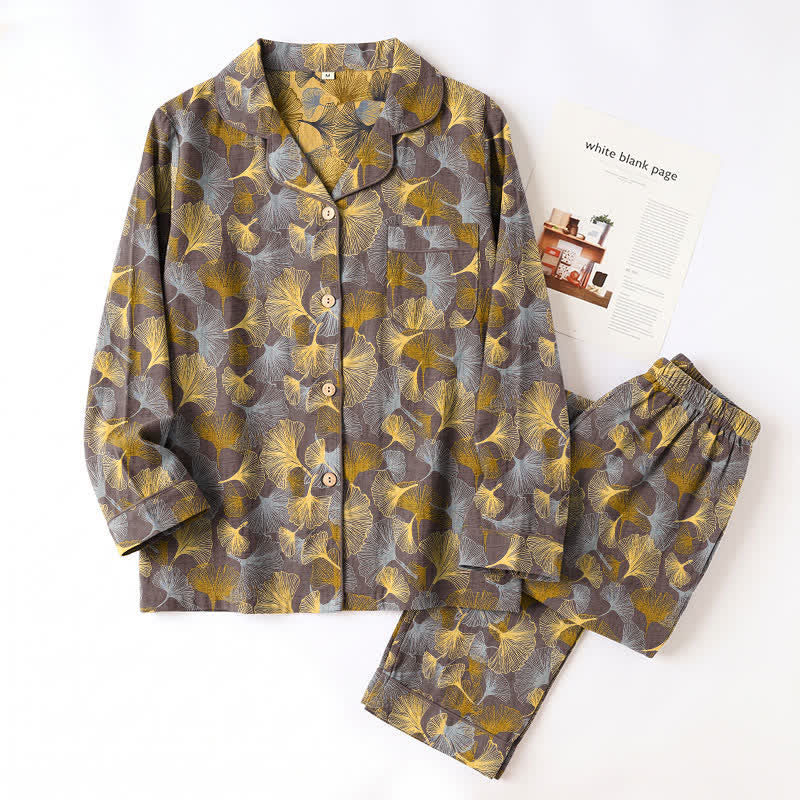 Ginkgo Leaf Notch Collar Pajama Set - image 9
