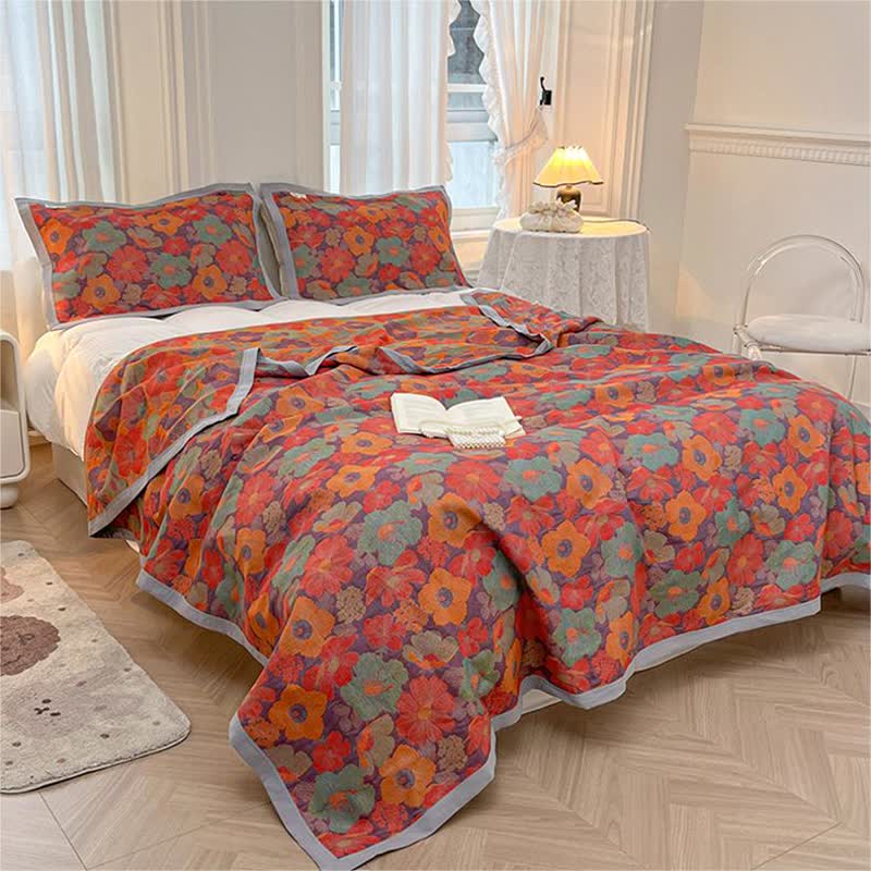 Pure Cotton Floral Style Reversible Coverlet