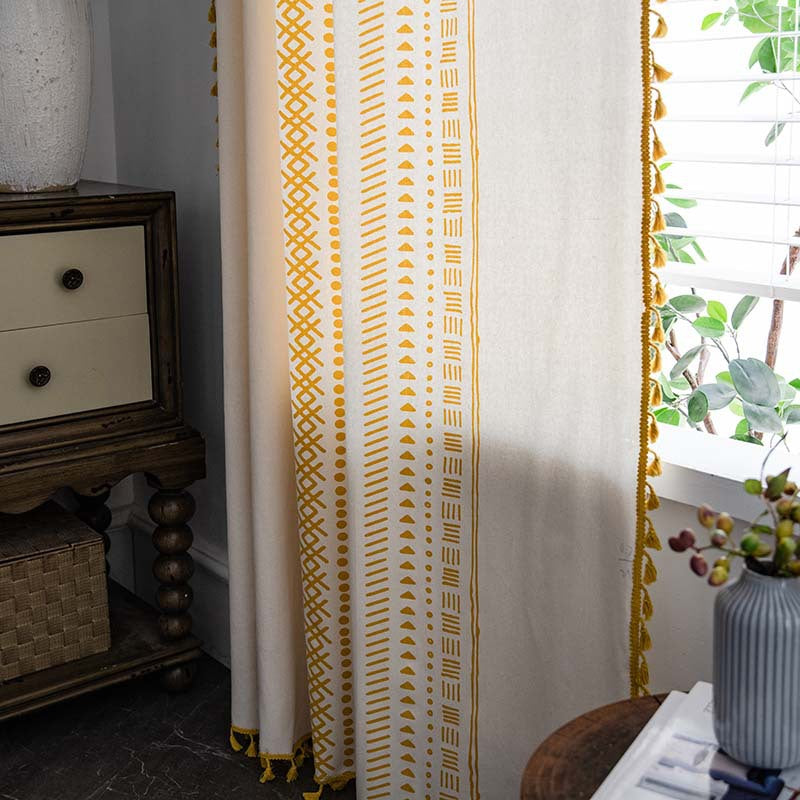Ownkoti Bohemian Geometric Cotton Semi Blackout Curtains