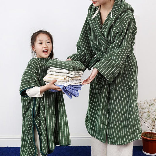 Pure Cotton Striped Hooded Cape Bathrobe