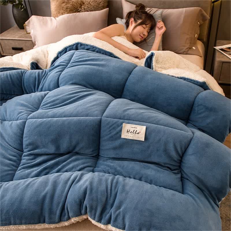 Solid Color Thick Warm Blanket with Quilt Core