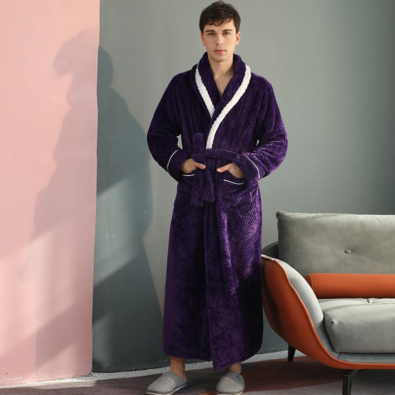 Thick Fleece Pajama Comfy Bathrobe - Purple - Men: M - image 4