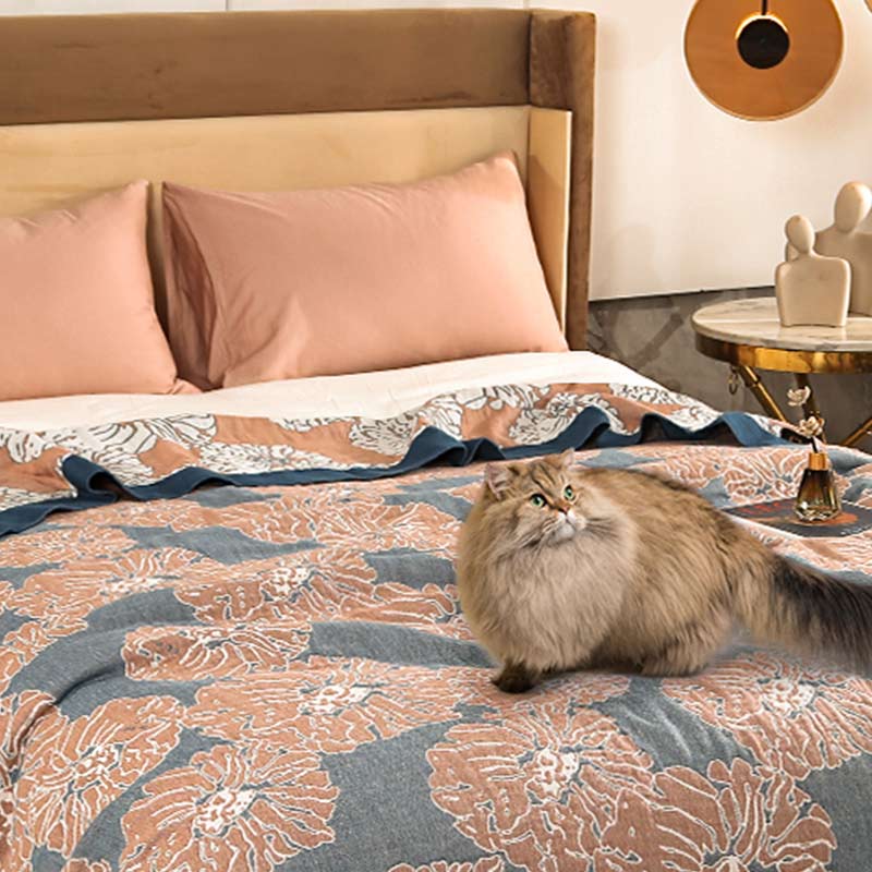 Lightweight Peony Cotton Reversible Blanket