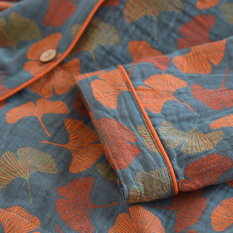 Ginkgo Leaf Button Cotton Loungewear Set - image 4