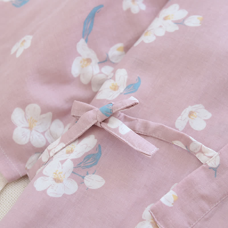 Cotton Gauze V-neck Floral Pajama Set