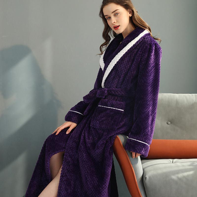 Thick Fleece Pajama Comfy Bathrobe - Purple - Women: XL - image 3