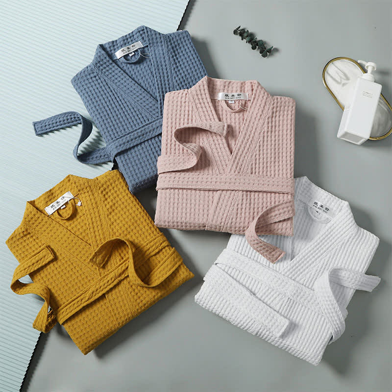 Simple Solid Color Cotton V-neck Bathrobe