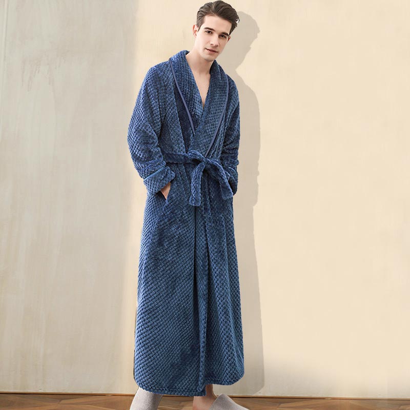 Ownkoti Puffy Fleece Pajama Long Bathrobe - Navy - Men: 3XL - image 21