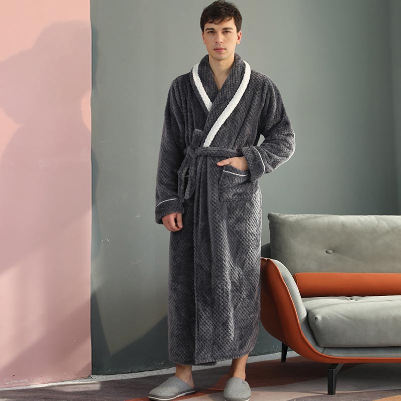 Thick Fleece Pajama Comfy Bathrobe - Gray - Men: XL - image 14