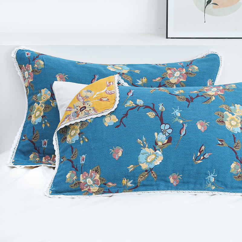 Ownkoti Retro Flower Cotton Soft Pillow Towel (2PCS)