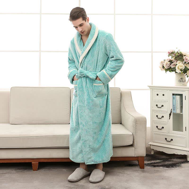 Thick Fleece Pajama Comfy Bathrobe - Mint - Men: XL - image 22
