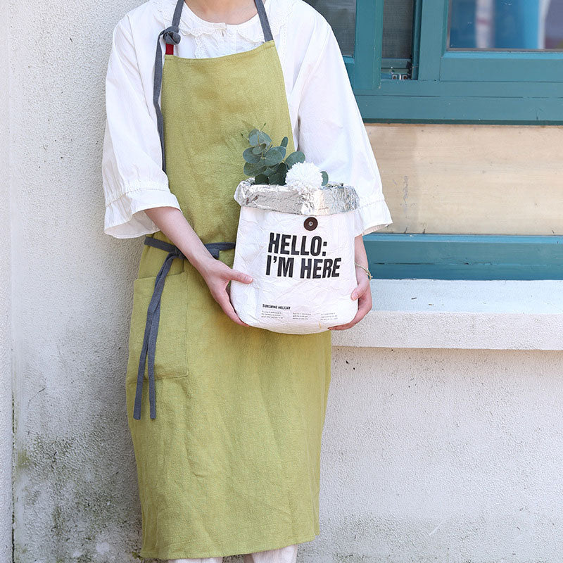 Ownkoti Retro Cotton Linen Kitchen Pocket Aprons - Green - 100cm x 100cm - image 3