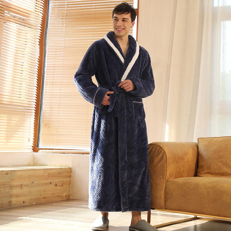 Thick Fleece Pajama Comfy Bathrobe - Navy - Men: XL - image 17