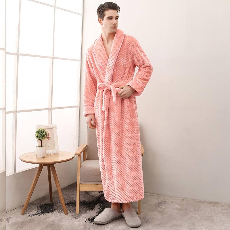 Ownkoti Puffy Fleece Pajama Long Bathrobe - Pink - Men: 3XL - image 19