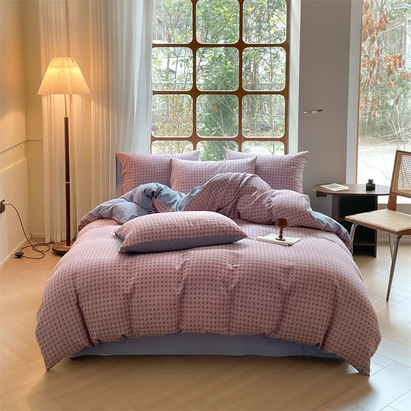 Houndstooth Double Gauze Cotton Bedding Set (4PCS)