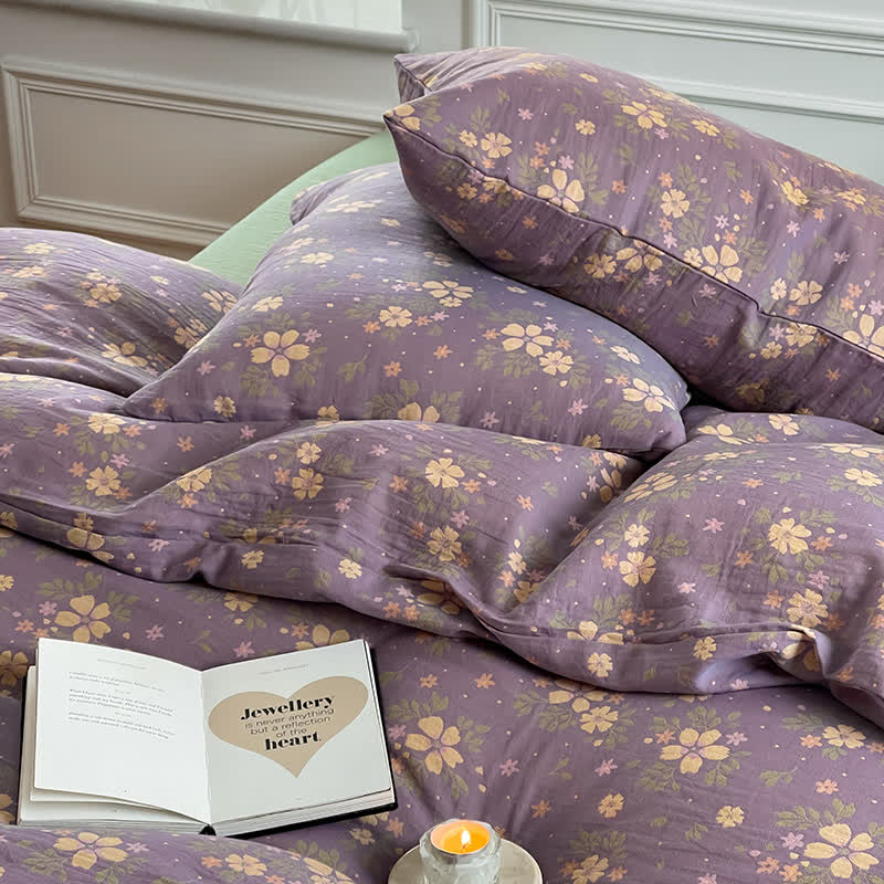 Cotton Gauze Elegant Floral Bedding Set (4PCS)
