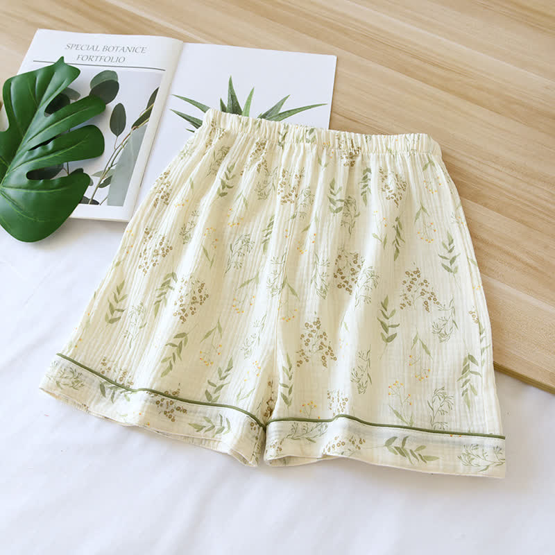 Cotton Gauze Soft Pastoral Pajama Shorts