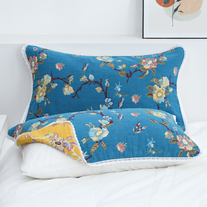 Ownkoti Retro Flower Cotton Soft Pillow Towel (2PCS)