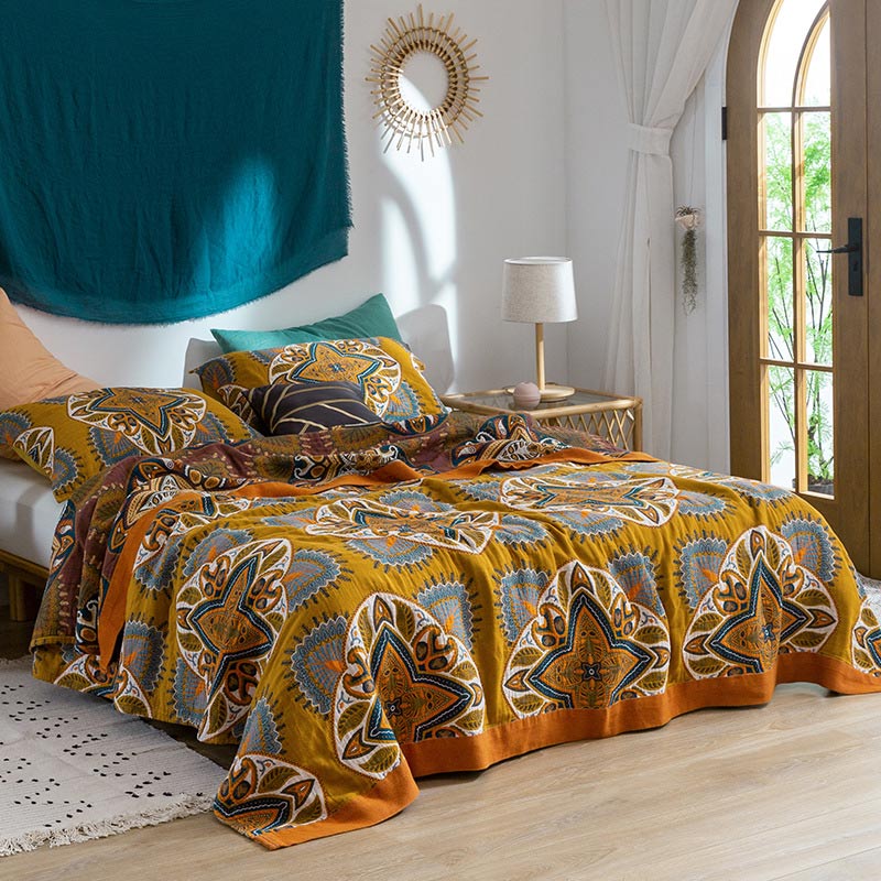 Multicolor Printed Cotton Lightweight Reversible Quilt