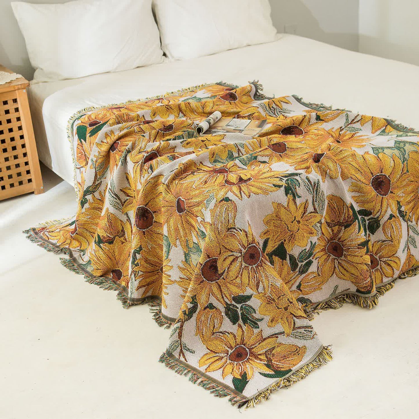 Rural Sunflower Tassel Blanket Tapestry