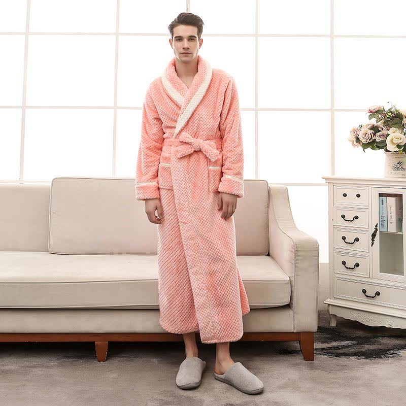 Thick Fleece Pajama Comfy Bathrobe - Pink - Men: XL - image 25