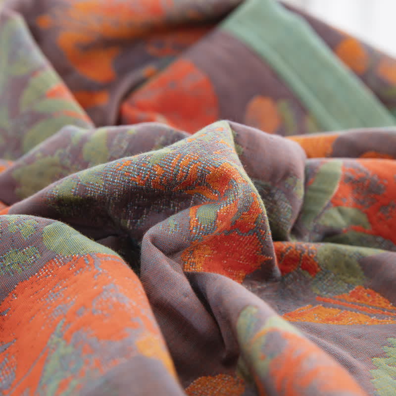 Three Layers Cotton Gauze Rustic Leaf Quilt
