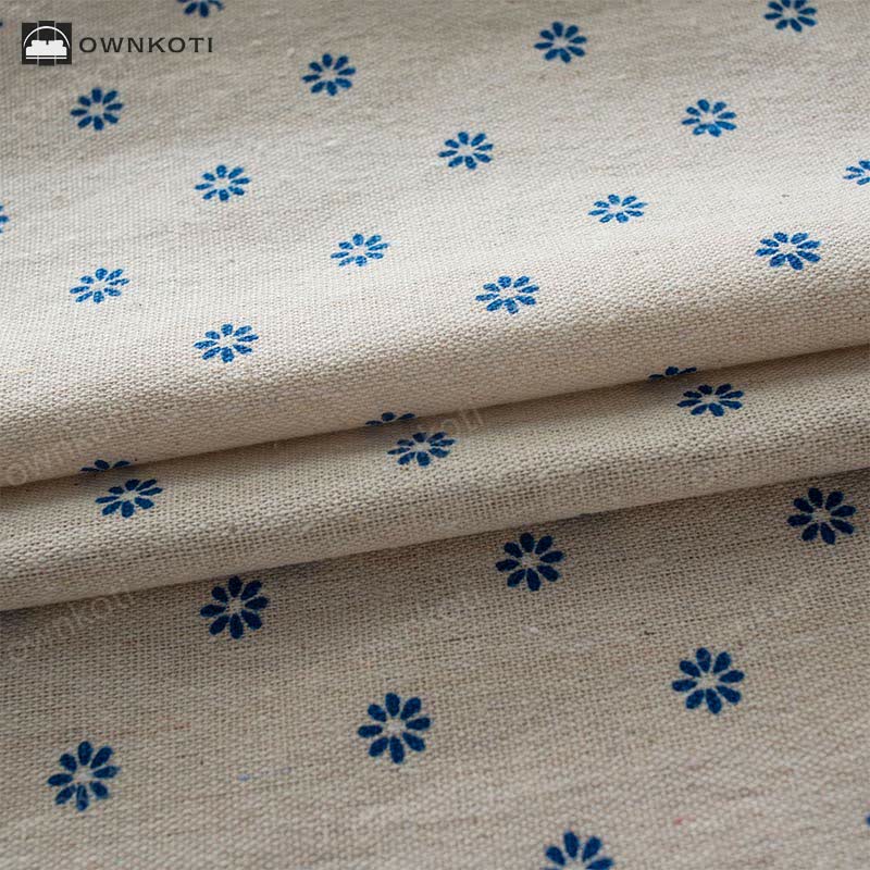 Blue Daisy Green Brim Cotton Curtain