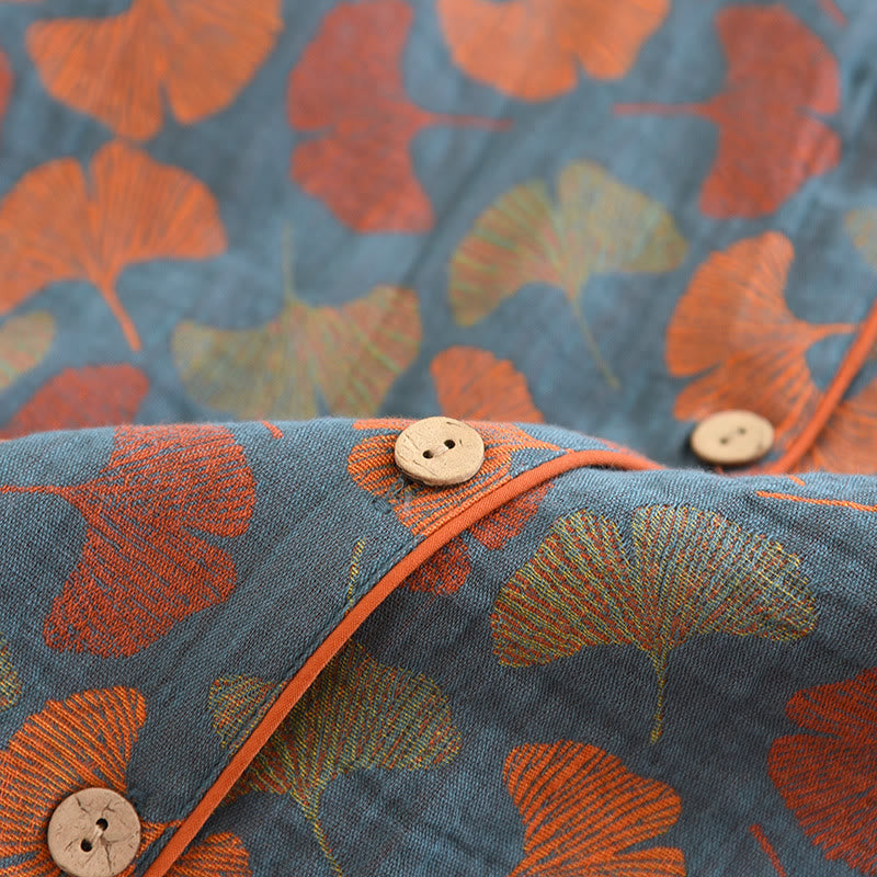 Ginkgo Leaf Button Cotton Loungewear Set - image 3