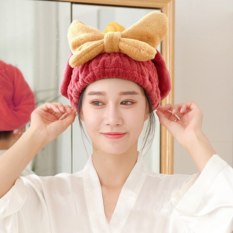 Bowknot Elastic Band Hair Drying Hat - Red - 27cm x 26cm - image 7
