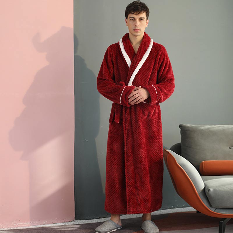 Thick Fleece Pajama Comfy Bathrobe - Red - Men: XL - image 9