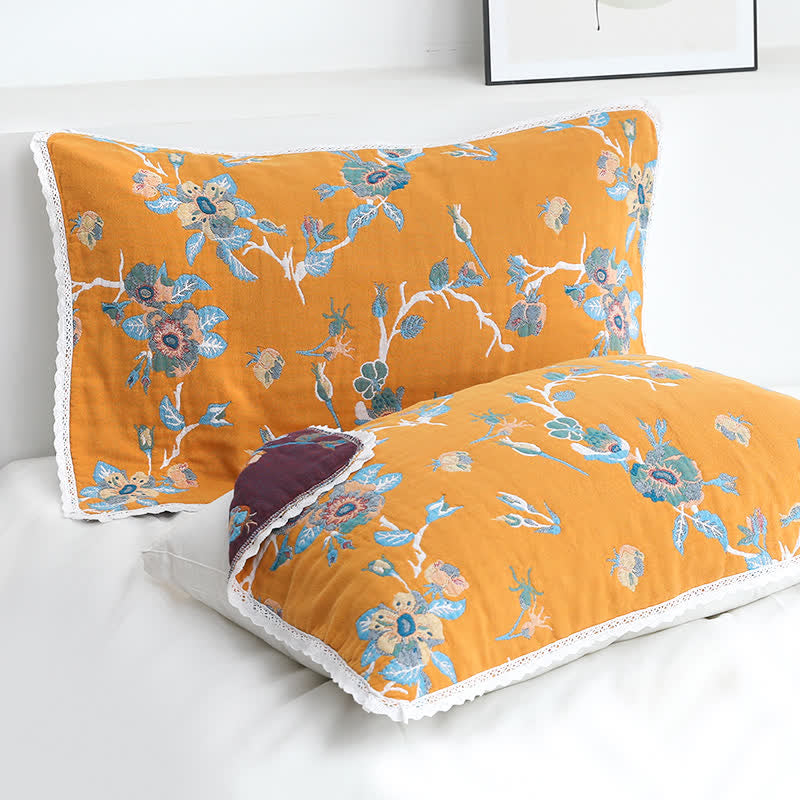 Ownkoti Retro Flower Cotton Soft Pillow Towel (2PCS)