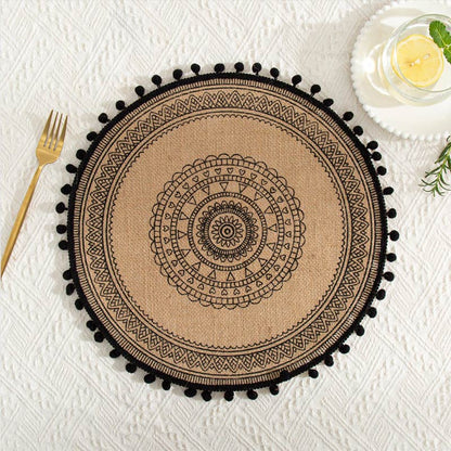 Ownkoti Black Woven Cotton Linen Table Mats (3PCS)