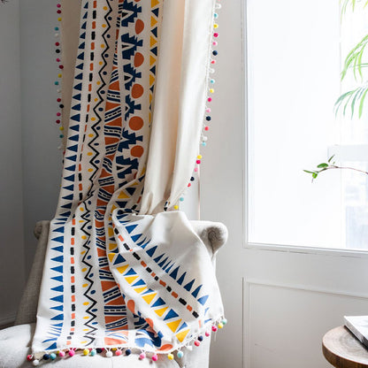 Ownkoti Boho Colorful Geometric Curtain with Tassel