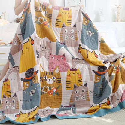 Ownkoti Cute Cat Reversible Cotton Soft Quilt