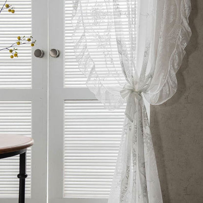 Ruffle Lace Curtain Hollow-Out Transparent Drapes