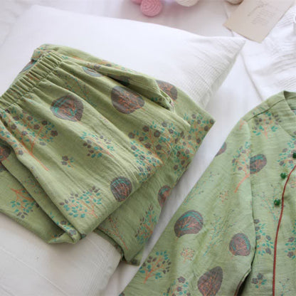 Leaf Tree Jacquard Cotton Loungewear Set