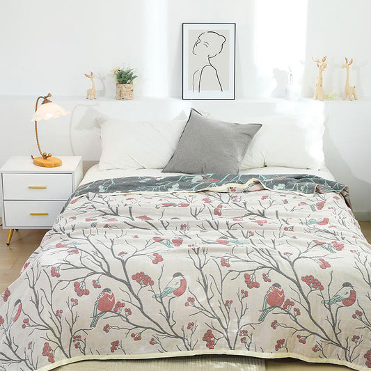 Hawthorn Tree Bird Cotton Reversible Quilt