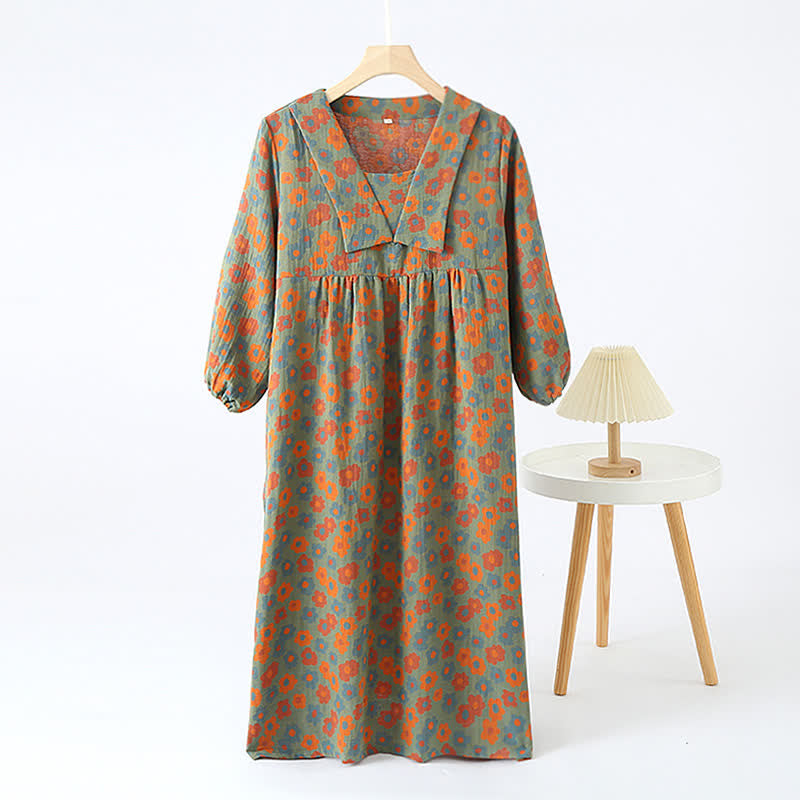 Floral Doll Collar Soft Cotton Nightdress