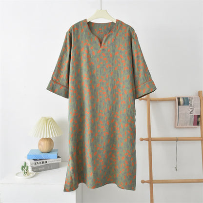 Round Neck Cotton Gauze Leaf Nightwear