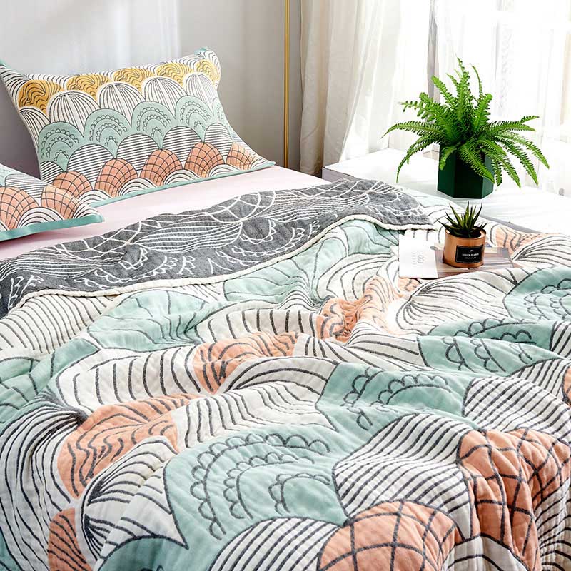 ownkoti Shell Print Cotton Quilt Reversible Blanket