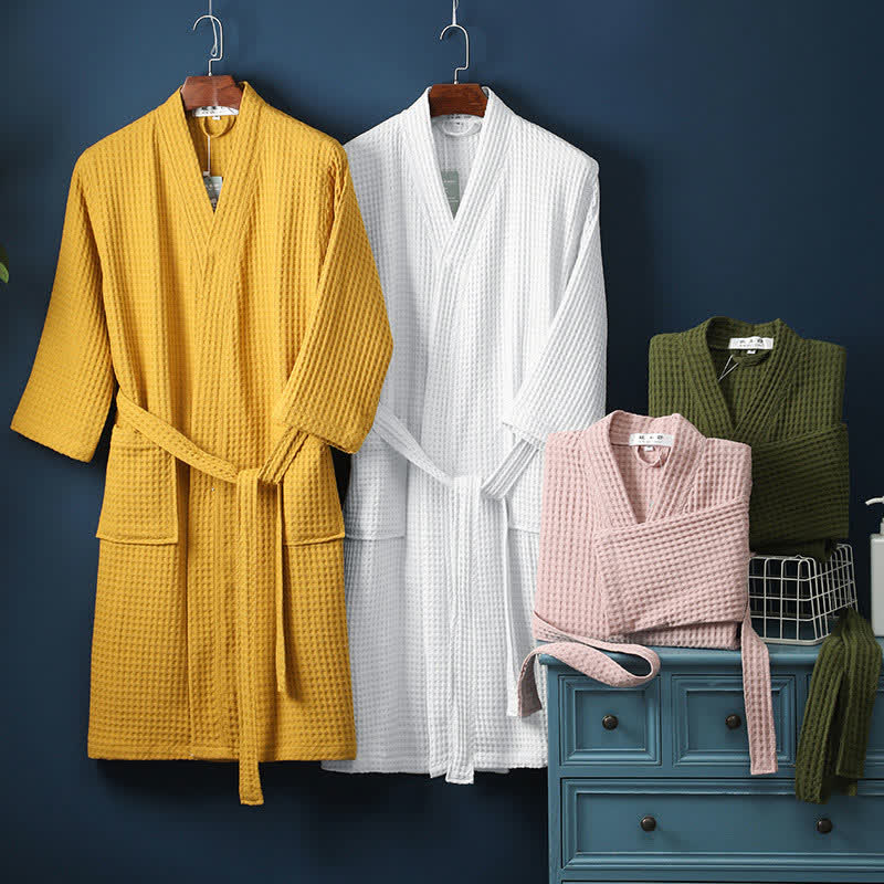 Simple Solid Color Cotton V-neck Bathrobe