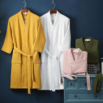 Simple Solid Color Cotton V-neck Bathrobe