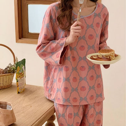 Yarn-dyed Jacquard Persimmon Cotton Pajama Set